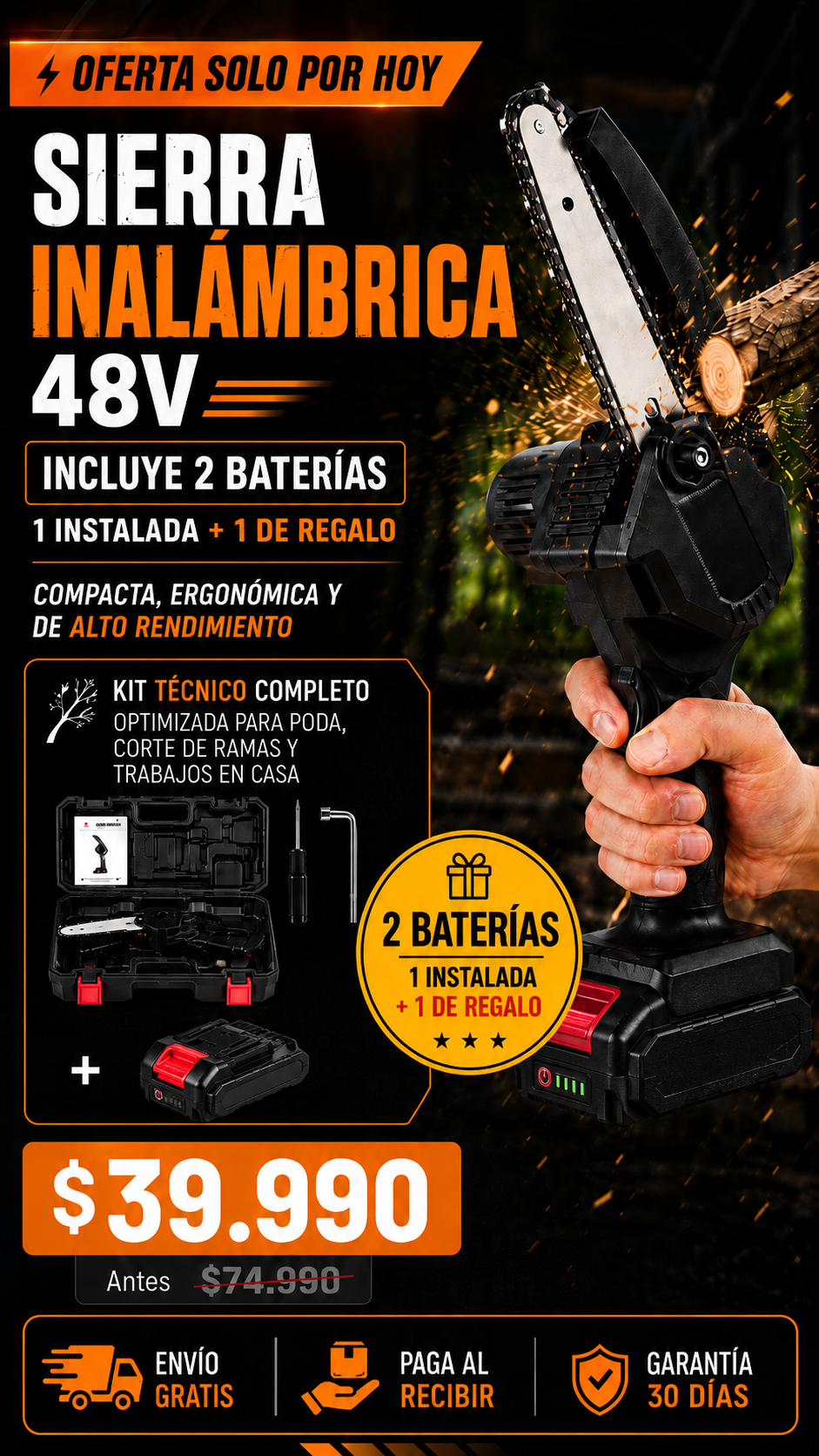 Sierra Inalámbrica 48V + Batería de Regalo | Ligera, práctica y potente