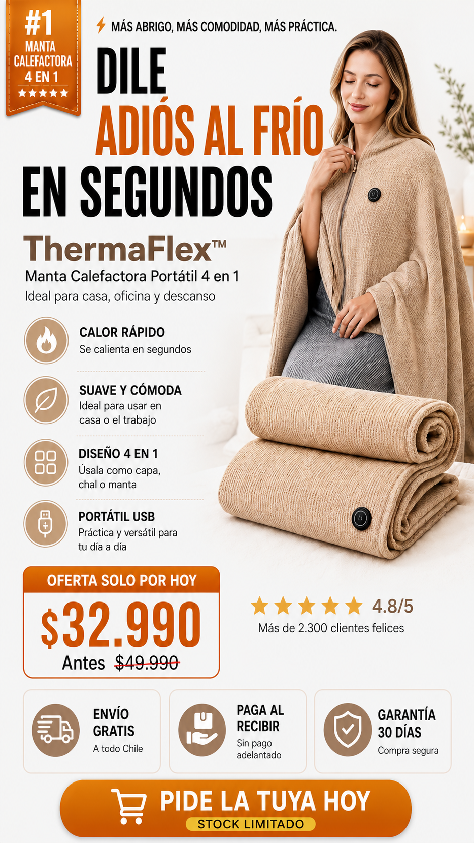 ThermaFlex™ Manta Calefactora Portátil 4 en 1