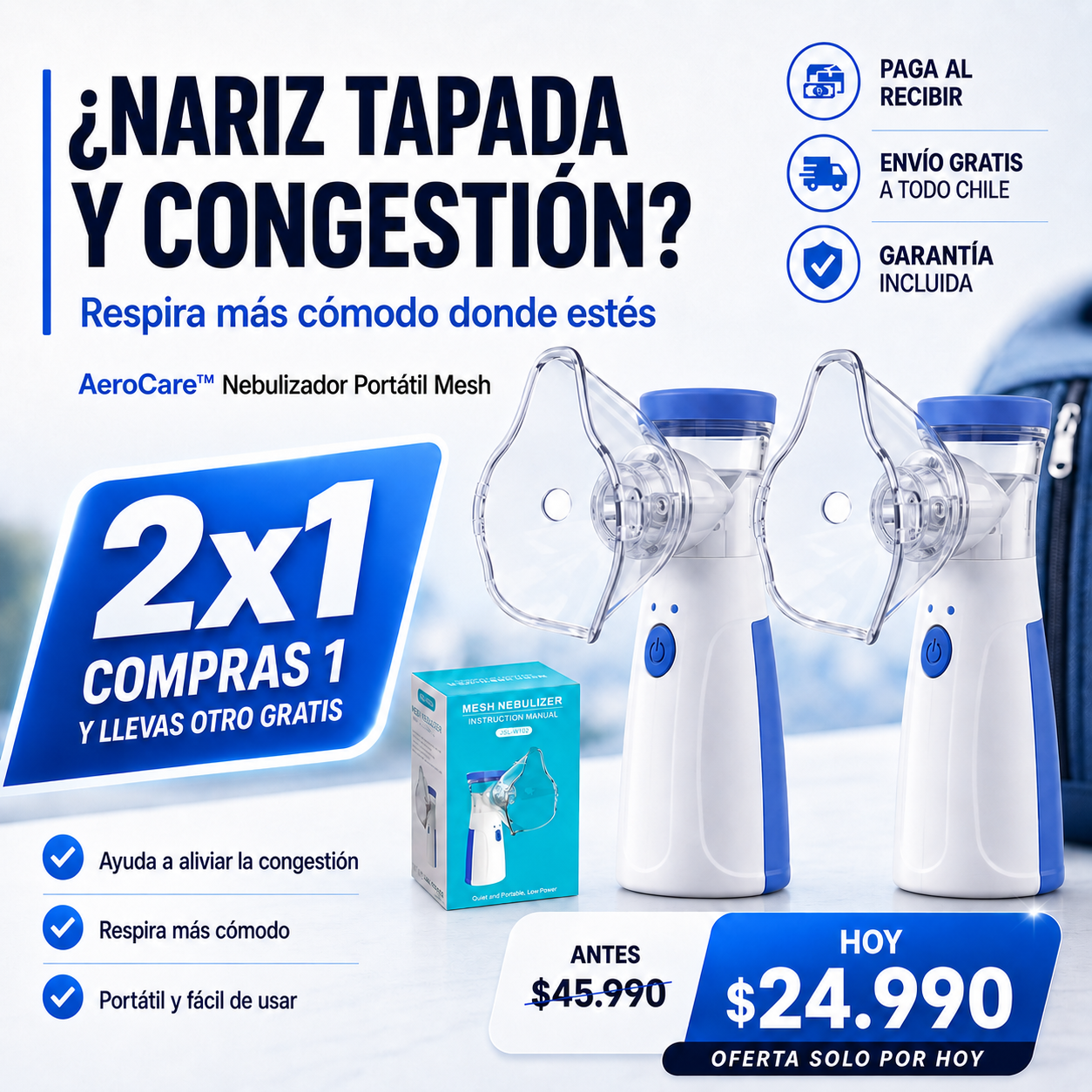 AeroCare™ Nebulizador Portátil 2x1 — Respira Cómodo en Cualquier Lugar